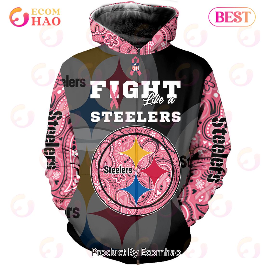 NFL Pittsburgh Steelers Breast Cancer Personalized Hoodie, Shirt • Kybershop