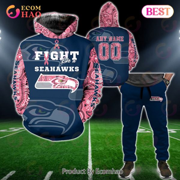Seattle Seahawks Crucial Catch Custom Your Name & Number Breast Cancer Awareness Month 3D Hoodie
