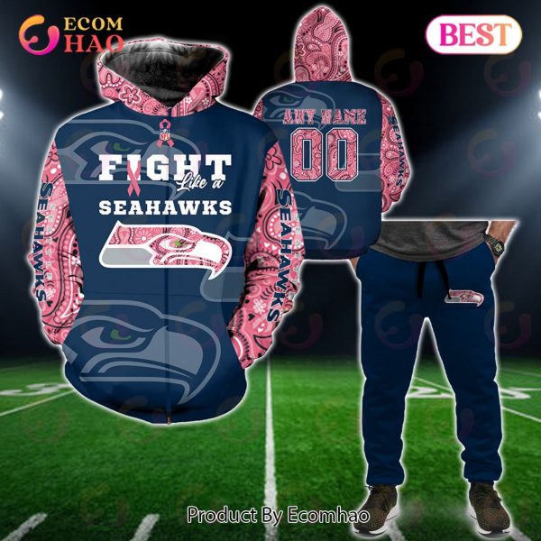 Seattle Seahawks Crucial Catch Custom Your Name & Number Breast Cancer Awareness Month 3D Hoodie