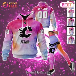 Calgary Flames Custom Your Name & Number Breast Cancer Awareness Month 3D Hoodie