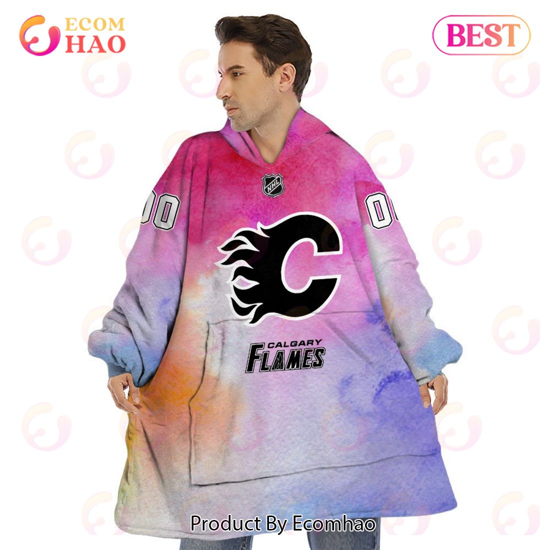 Calgary Flames Custom Your Name & Number Breast Cancer Awareness Month 3D Hoodie