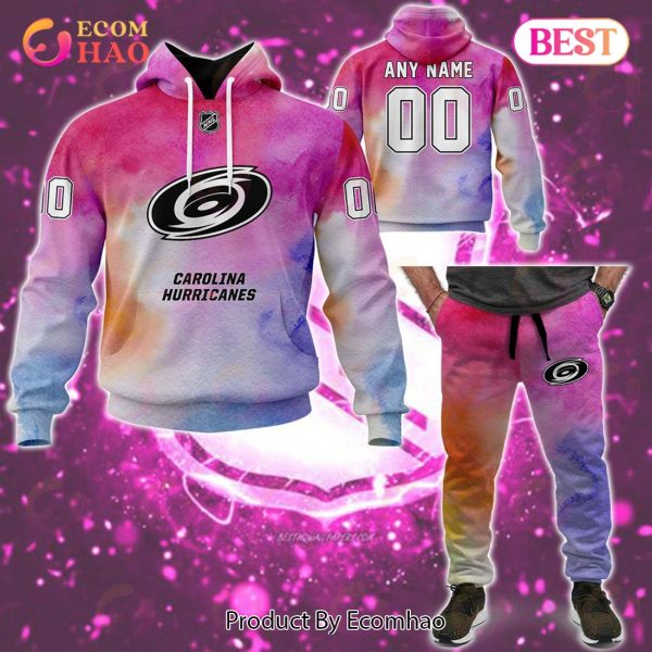 Carolina Hurricanes Custom Your Name & Number Breast Cancer Awareness Month 3D Hoodie