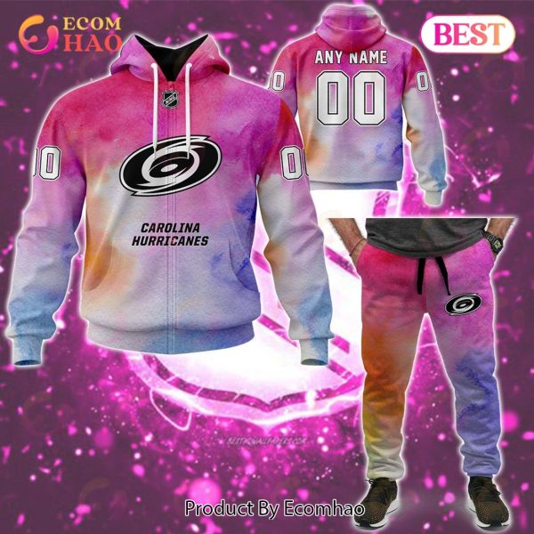 Carolina Hurricanes Custom Your Name & Number Breast Cancer Awareness Month 3D Hoodie
