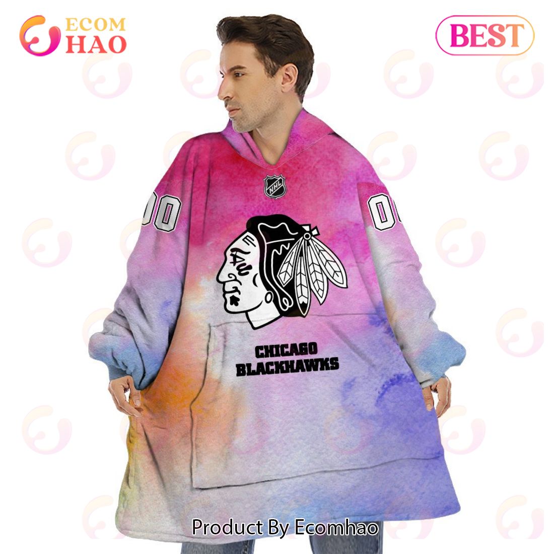 Chicago Blackhawks Custom Your Name & Number Breast Cancer Awareness Month 3D Hoodie