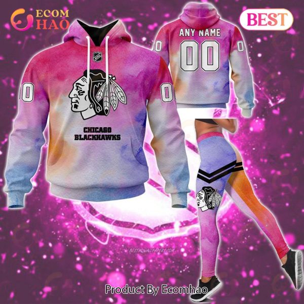 Chicago Blackhawks Custom Your Name & Number Breast Cancer Awareness Month 3D Hoodie