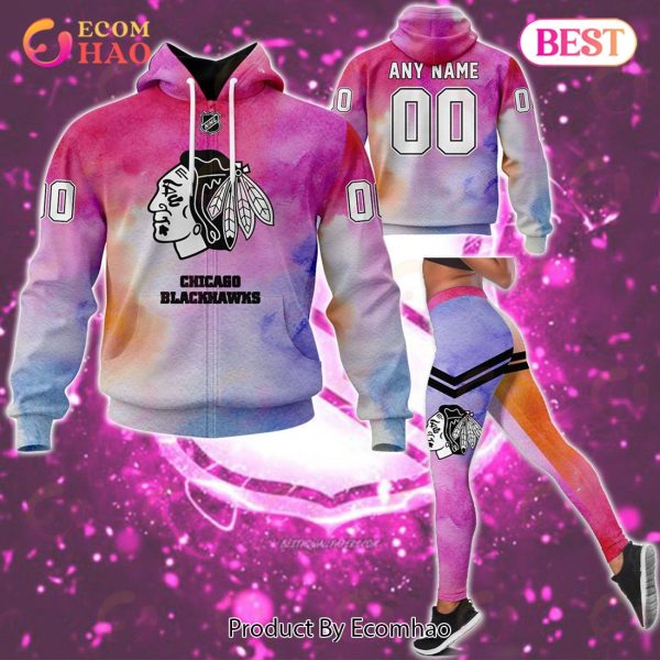 Chicago Blackhawks Custom Your Name & Number Breast Cancer Awareness Month 3D Hoodie