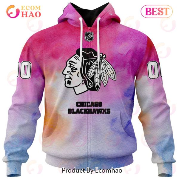 Chicago Blackhawks Custom Your Name & Number Breast Cancer Awareness Month 3D Hoodie