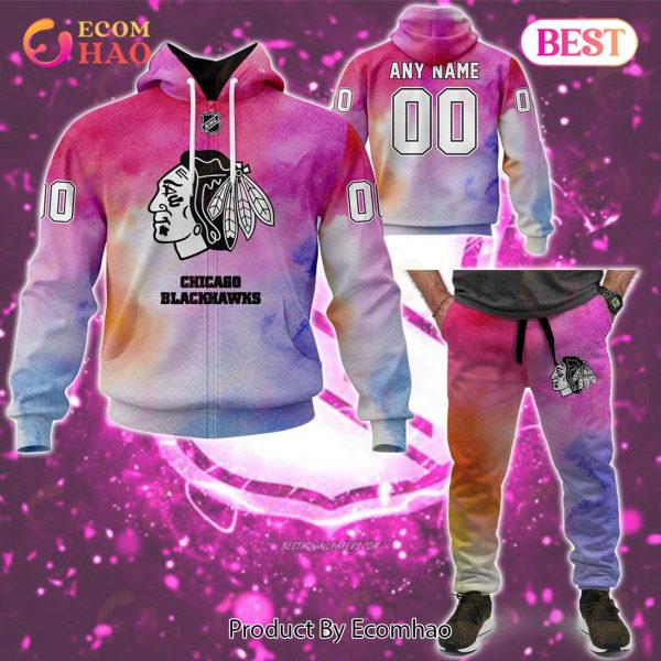 Chicago Blackhawks Custom Your Name & Number Breast Cancer Awareness Month 3D Hoodie