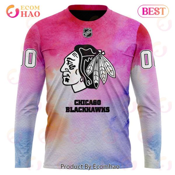 Chicago Blackhawks Custom Your Name & Number Breast Cancer Awareness Month 3D Hoodie