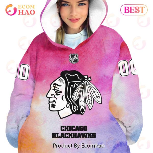 Chicago Blackhawks Custom Your Name & Number Breast Cancer Awareness Month 3D Hoodie