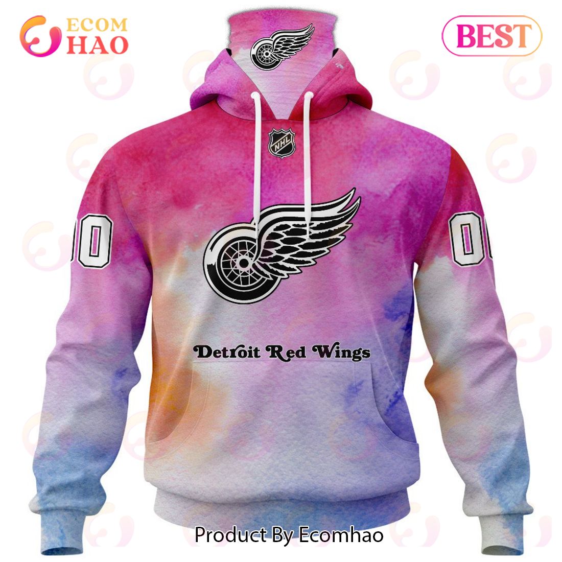 Detroit Red Wings Custom Your Name & Number Breast Cancer Awareness Month 3D Hoodie