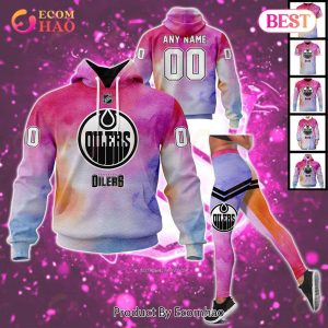 Edmonton Oilers Custom Your Name & Number Breast Cancer Awareness Month 3D Hoodie