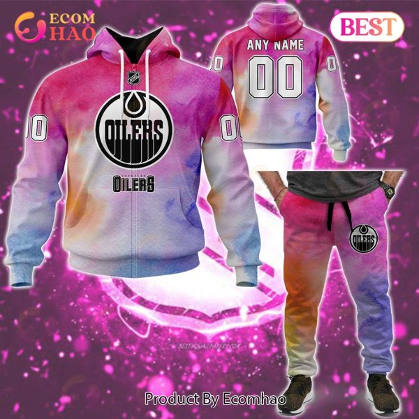 Edmonton Oilers Custom Your Name & Number Breast Cancer Awareness Month 3D Hoodie