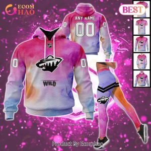 Minnesota Wild Custom Your Name & Number Breast Cancer Awareness Month 3D Hoodie