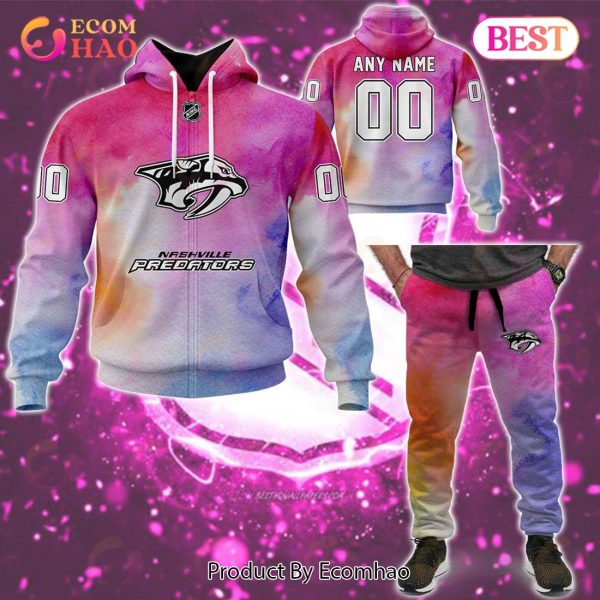 Nashville Predators Custom Your Name & Number Breast Cancer Awareness Month 3D Hoodie