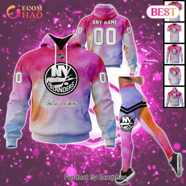NY Islanders Custom Your Name & Number Breast Cancer Awareness Month 3D Hoodie