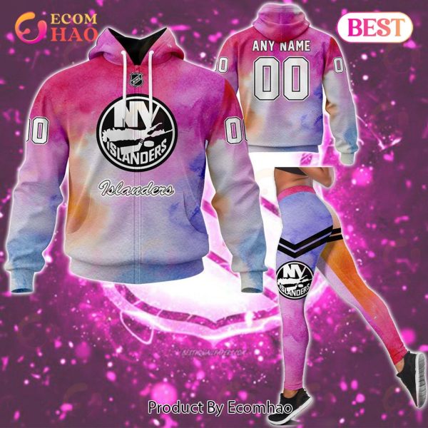 NY Islanders Custom Your Name & Number Breast Cancer Awareness Month 3D Hoodie