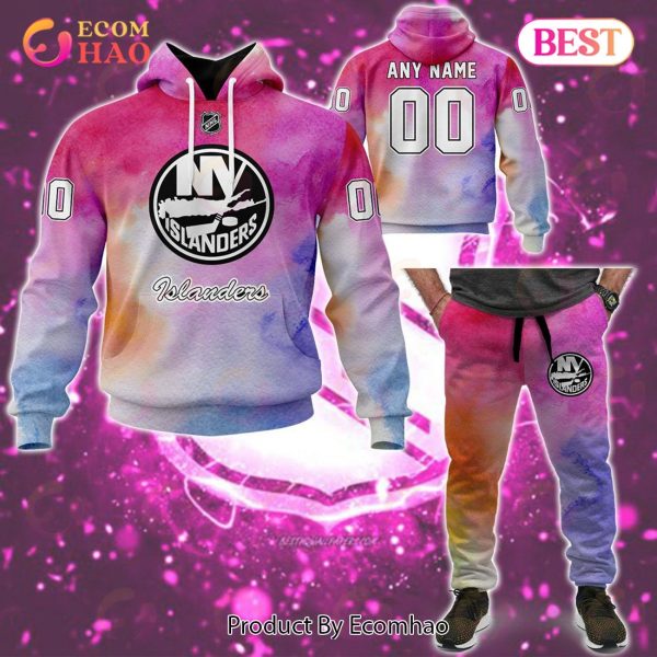 NY Islanders Custom Your Name & Number Breast Cancer Awareness Month 3D Hoodie