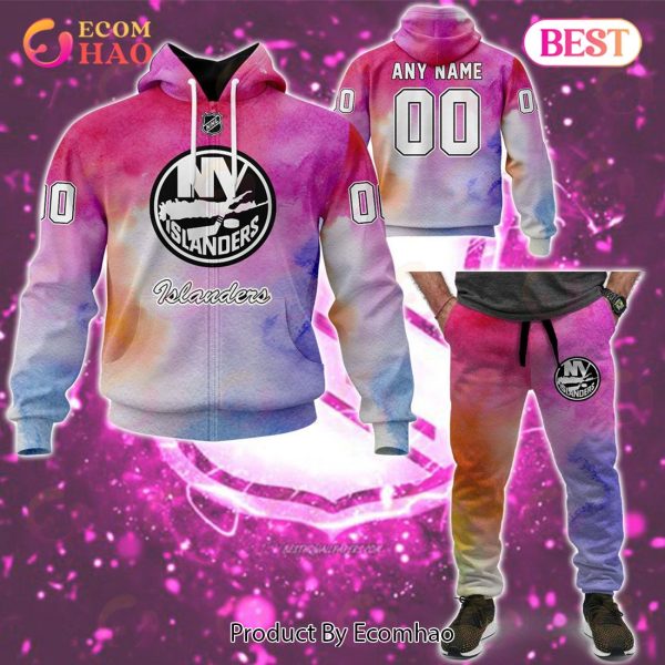 NY Islanders Custom Your Name & Number Breast Cancer Awareness Month 3D Hoodie