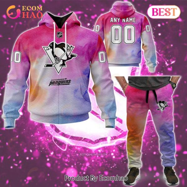 Pittsburgh Penguins Custom Your Name & Number Breast Cancer Awareness Month 3D Hoodie