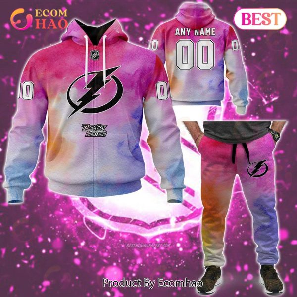 Tampa Bay Lightning Custom Your Name & Number Breast Cancer Awareness Month 3D Hoodie