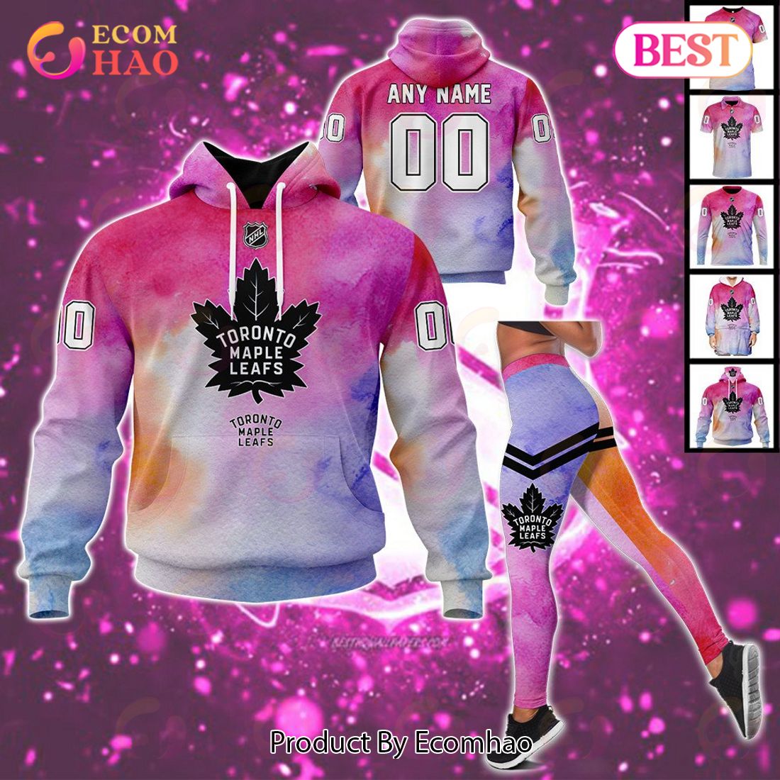 Toronto Maple Leafs Custom Your Name & Number Breast Cancer Awareness Month 3D Hoodie