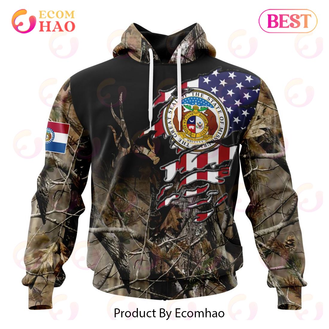 Massachusetts Special Camo Realtree Hunting 3D Hoodie