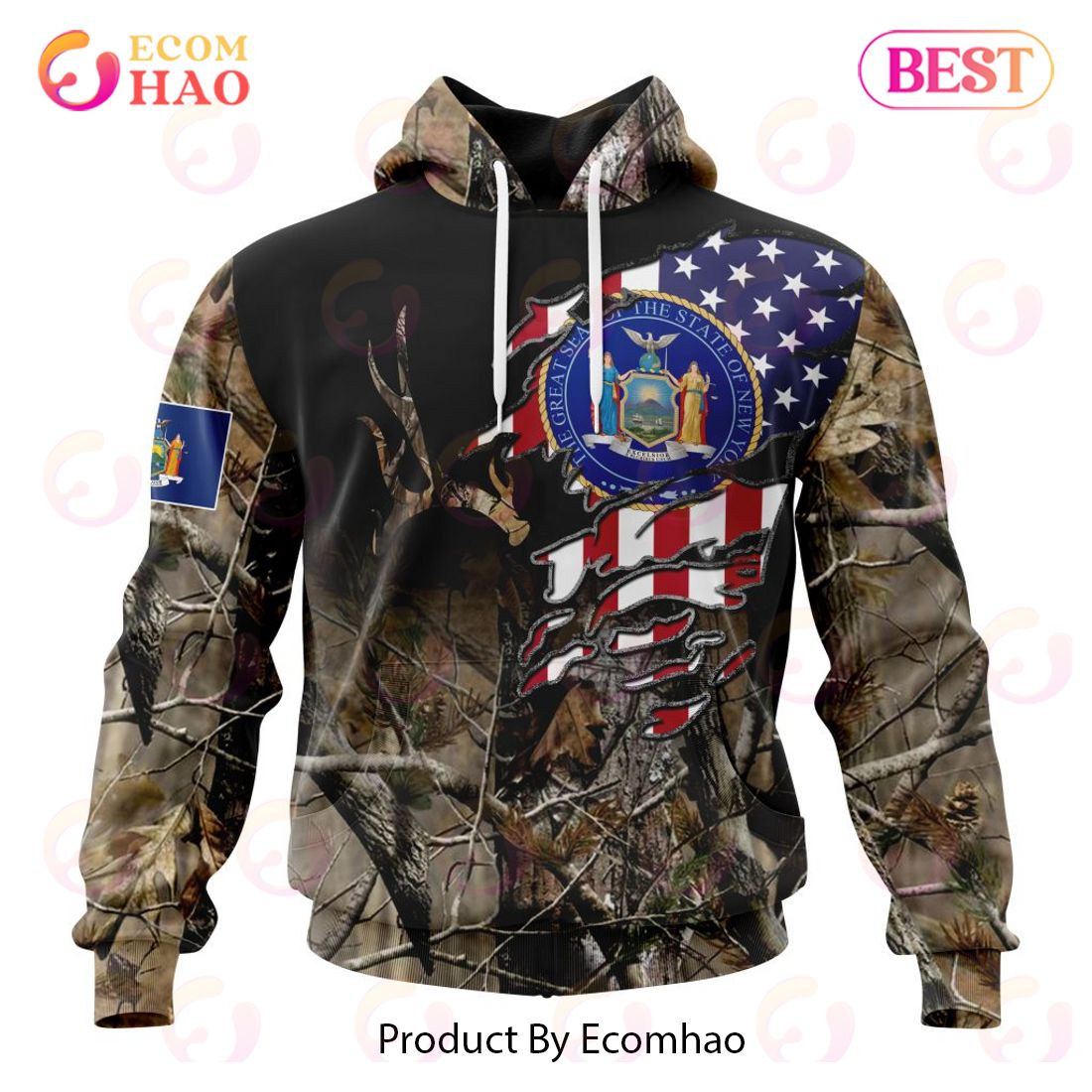 New Hampshire Special Camo Realtree Hunting 3D Hoodie