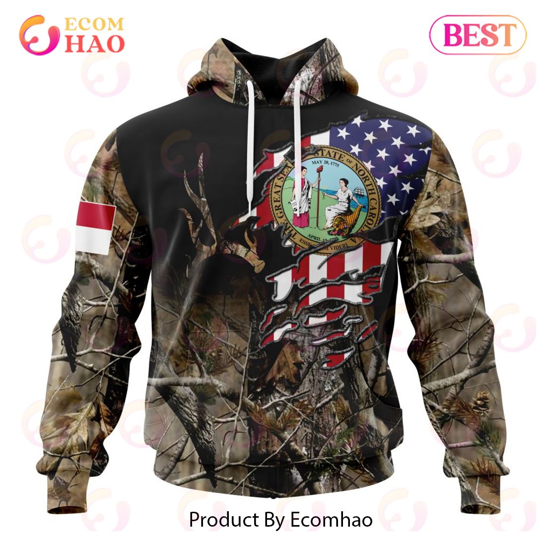 New Hampshire Special Camo Realtree Hunting 3D Hoodie