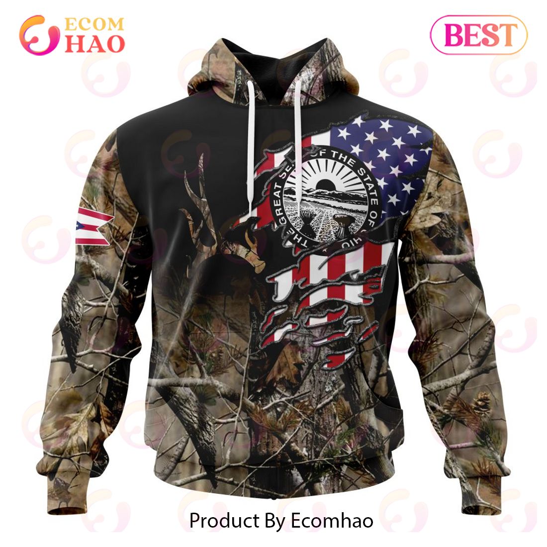 Rhode Island Special Camo Realtree Hunting 3D Hoodie