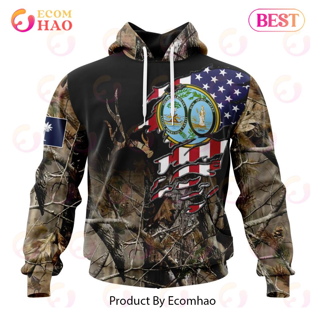 Rhode Island Special Camo Realtree Hunting 3D Hoodie