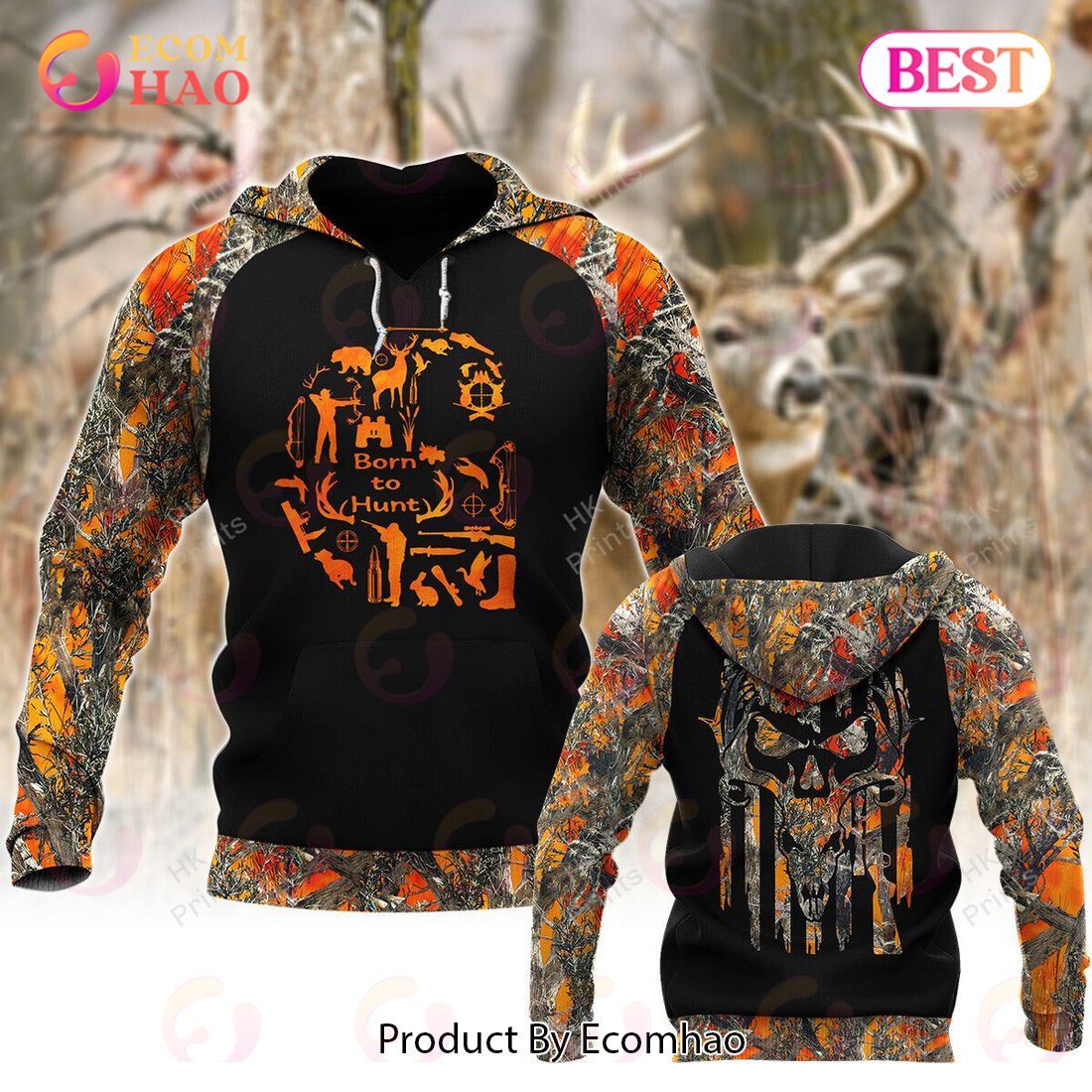 CH Hunting Pattern Orange Camouflage Hunting APPARELS 3D Hoodie