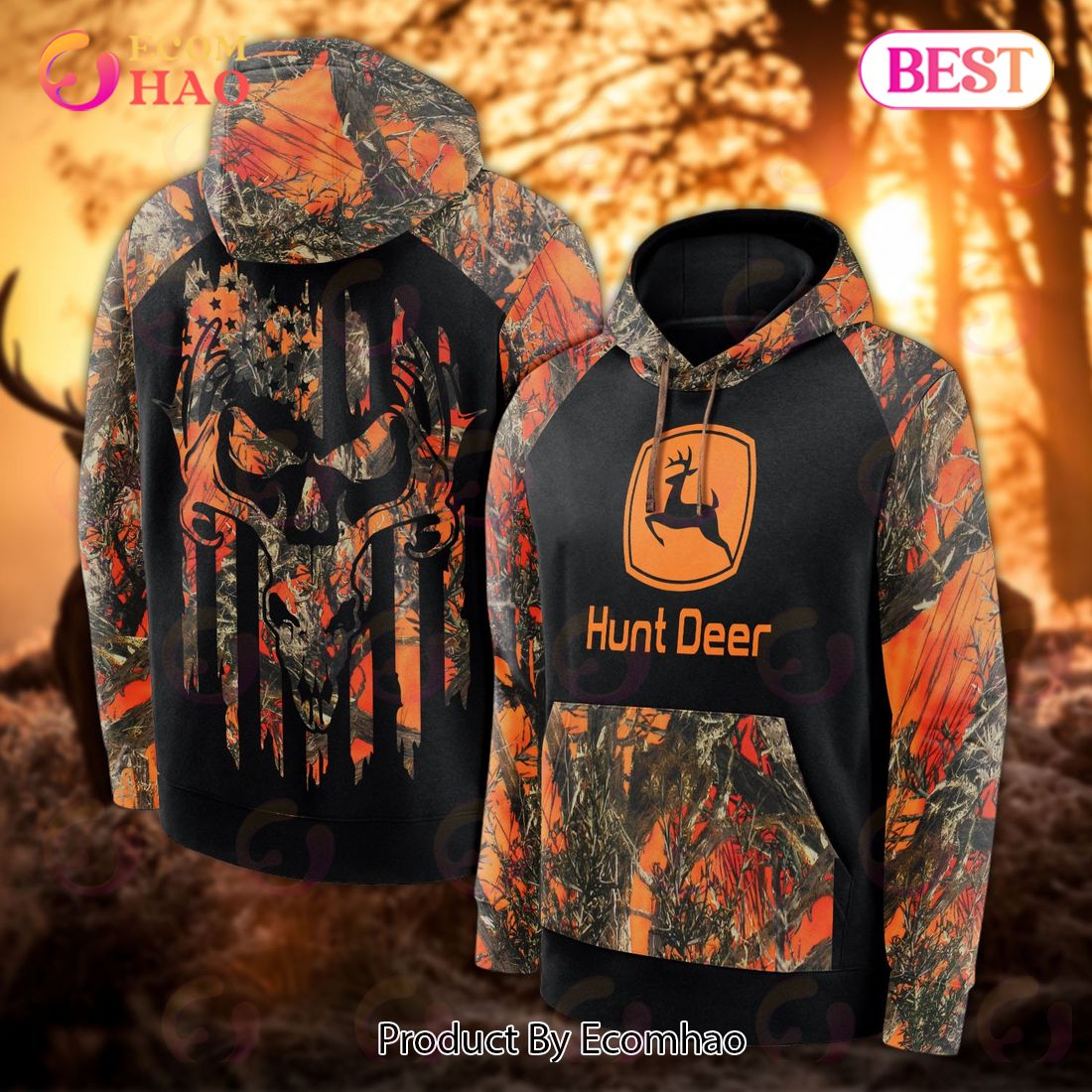 Heart Shape Dear Horns Purple Camouflage Hunting APPARELS 3D Hoodie