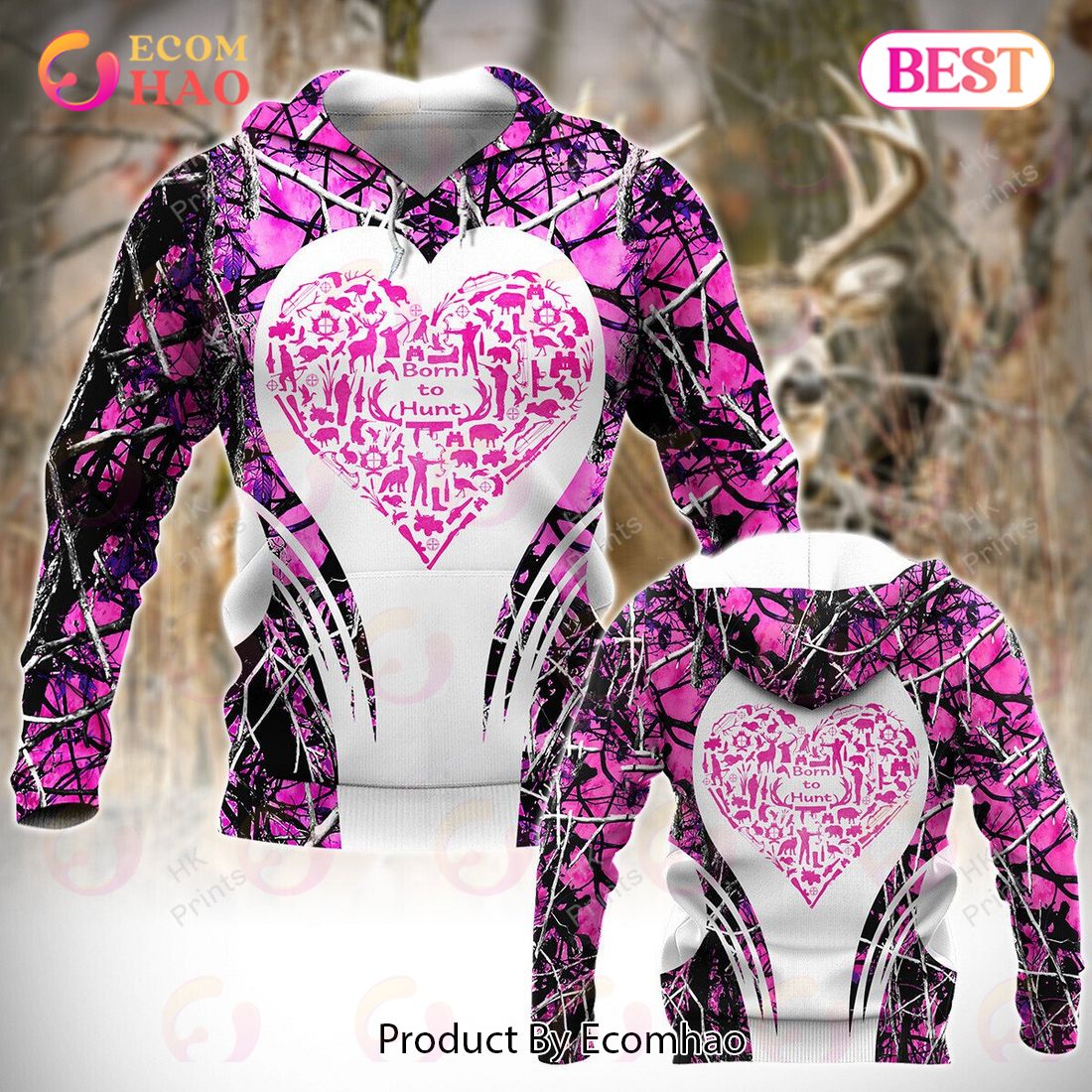 Hunting Heart Shape Pink Camouflage Hunting APPARELS 3D Hoodie