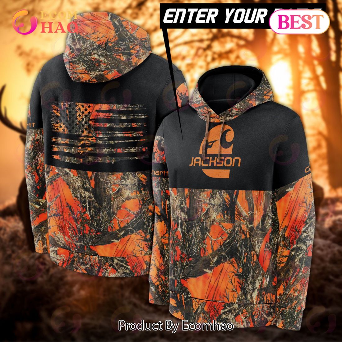 Hunting Heart Shape Purple Camouflage Hunting APPARELS 3D Hoodie