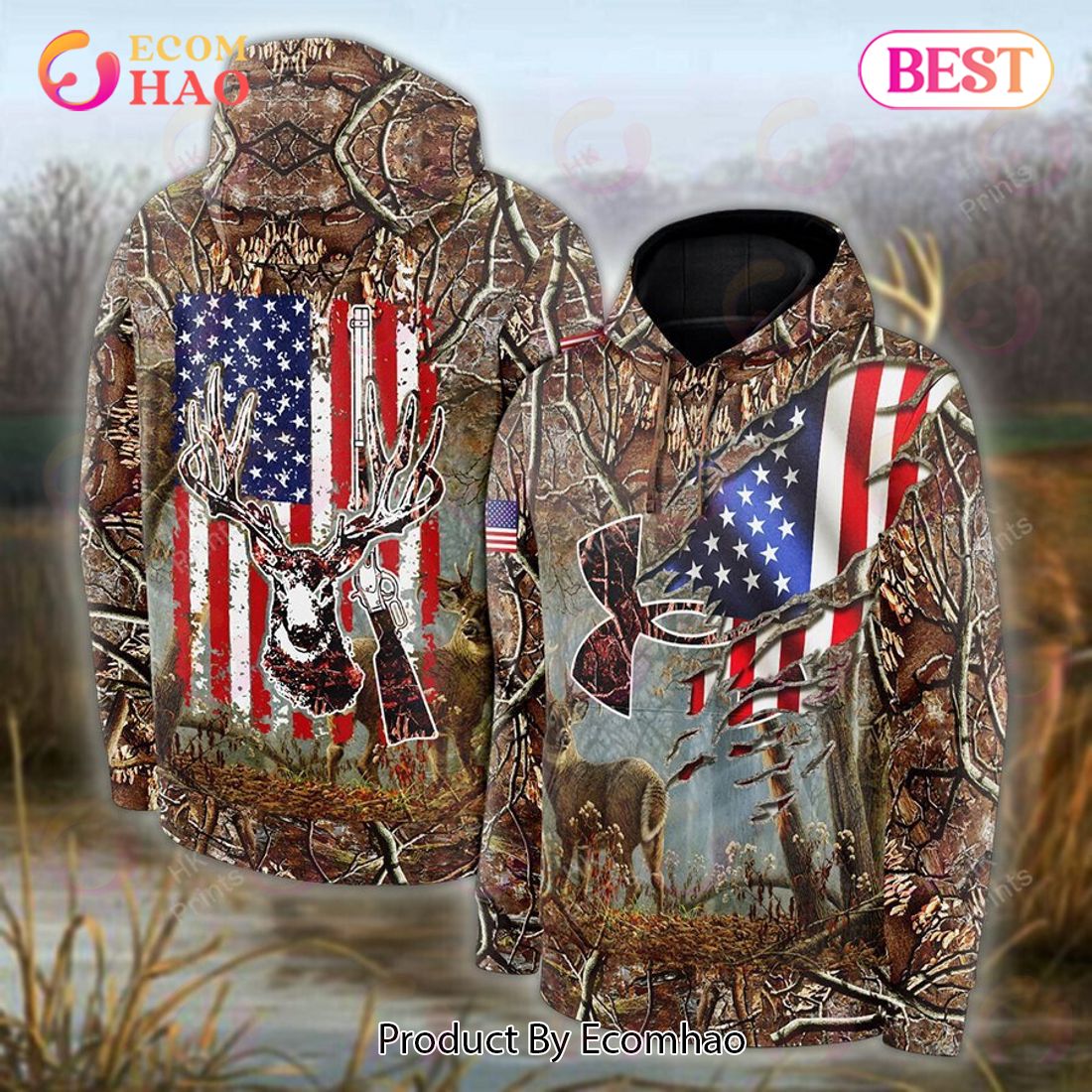 Personalized UA Hunting Skull Flag Men 3D Hoodie