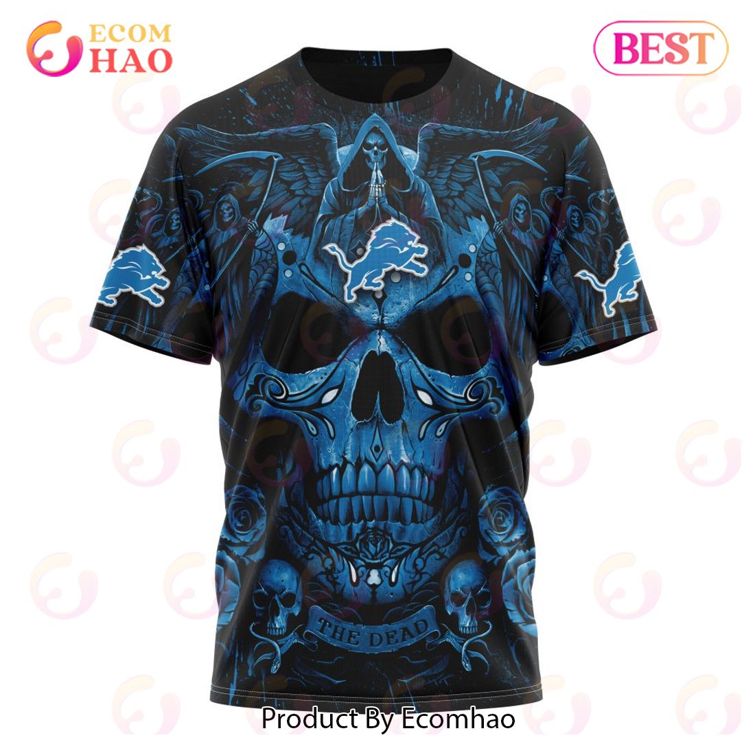 NFL Detroit Lions 3D Hoodie Skull Pattern Specialized For Dia De