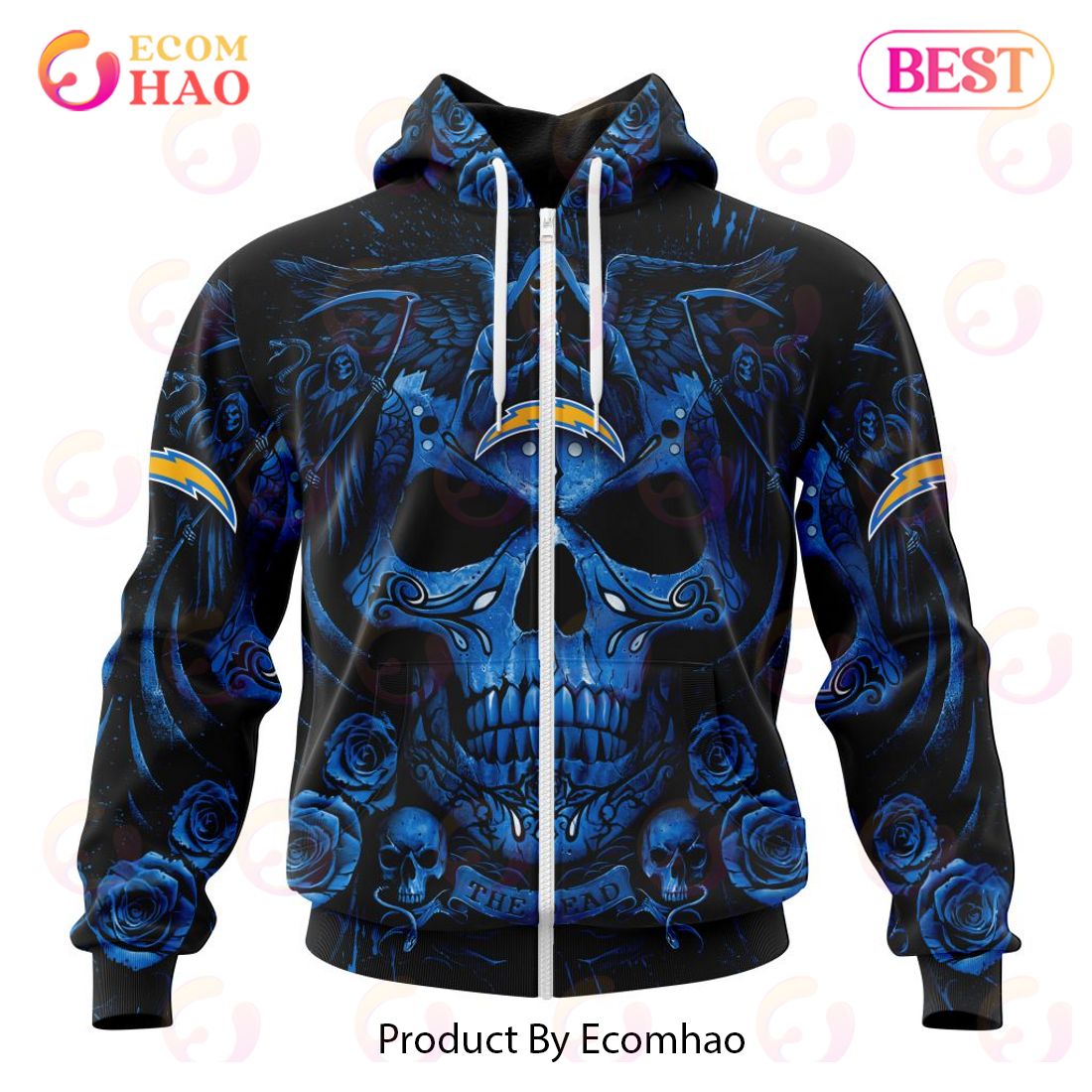 Best NFL Los Angeles Chargers Special Design With Skull Art 3D Hoodie Limited Edition