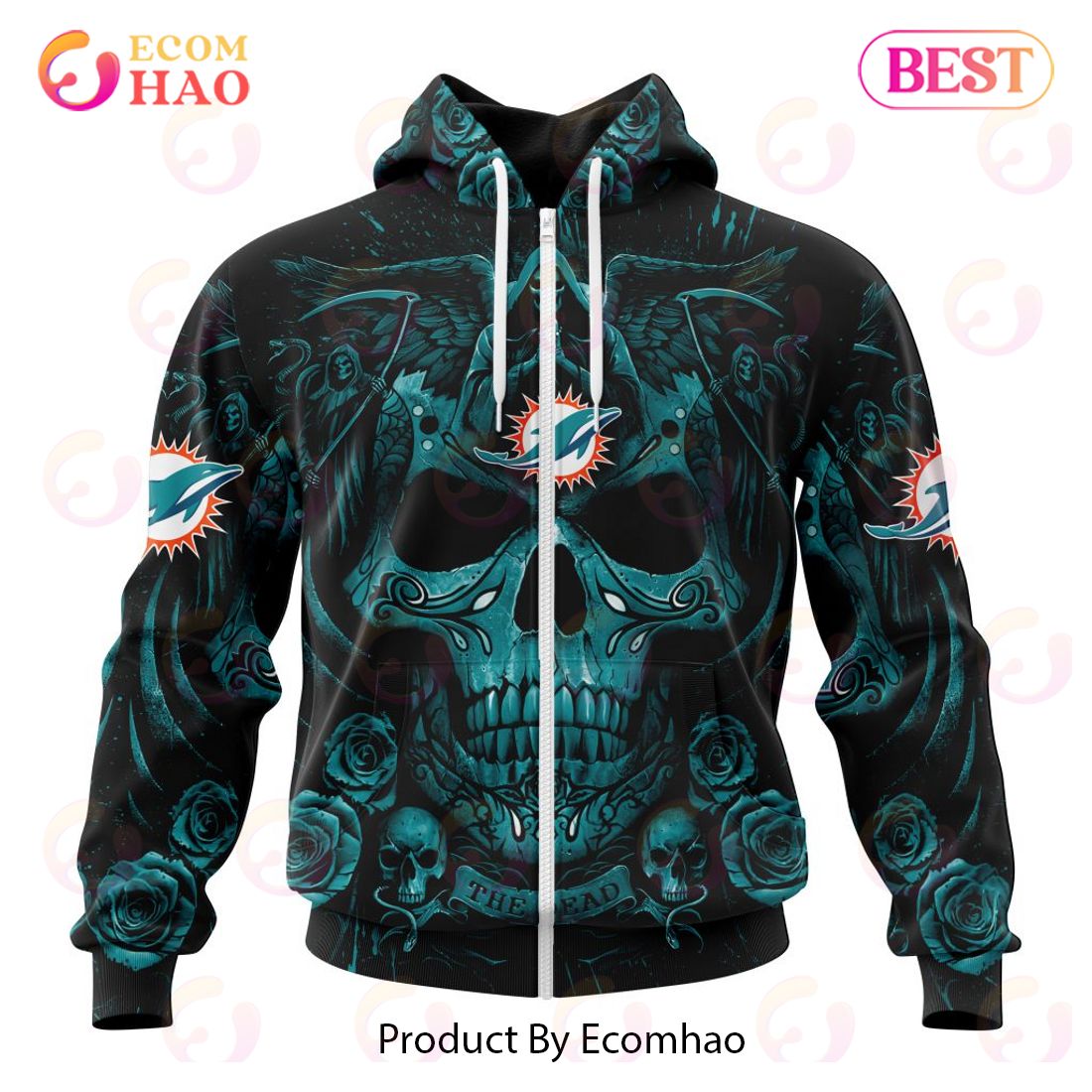 Best NFL Miami Dolphins Special Design With Skull Art 3D Hoodie Limited Edition