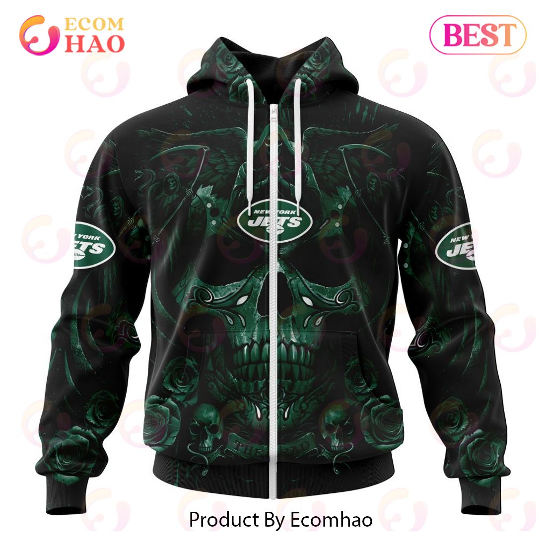 Best NFL New York Jets Special Design With Skull Art 3D Hoodie Limited Edition