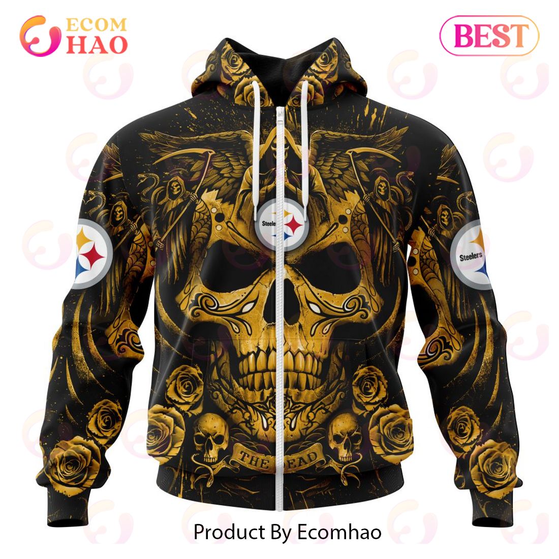 Best NFL Pittsburgh Steelers Special Design With Skull Art 3D Hoodie Limited Edition