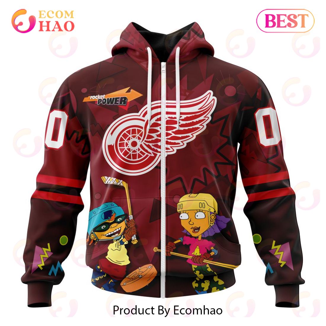 NHL Detroit Red Wings Specialized For Rocket Power 3D Hoodie