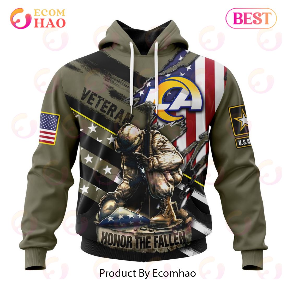 NFL Los Angeles Rams Honor Veterans And Their Families 3D Hoodie