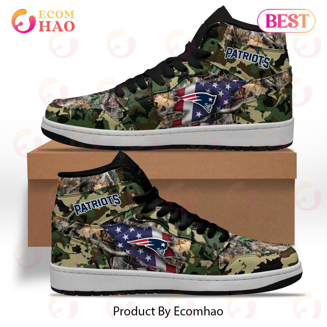 NFL New England Patriots Special Camo Realtree Hunting Air Jordan 1, High Top