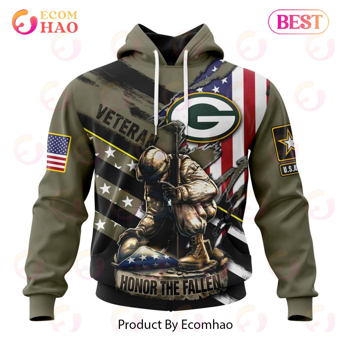 Men's Nike Camo Green Bay Packers 2021 Salute to Service Therma Performance Pullover Hoodie