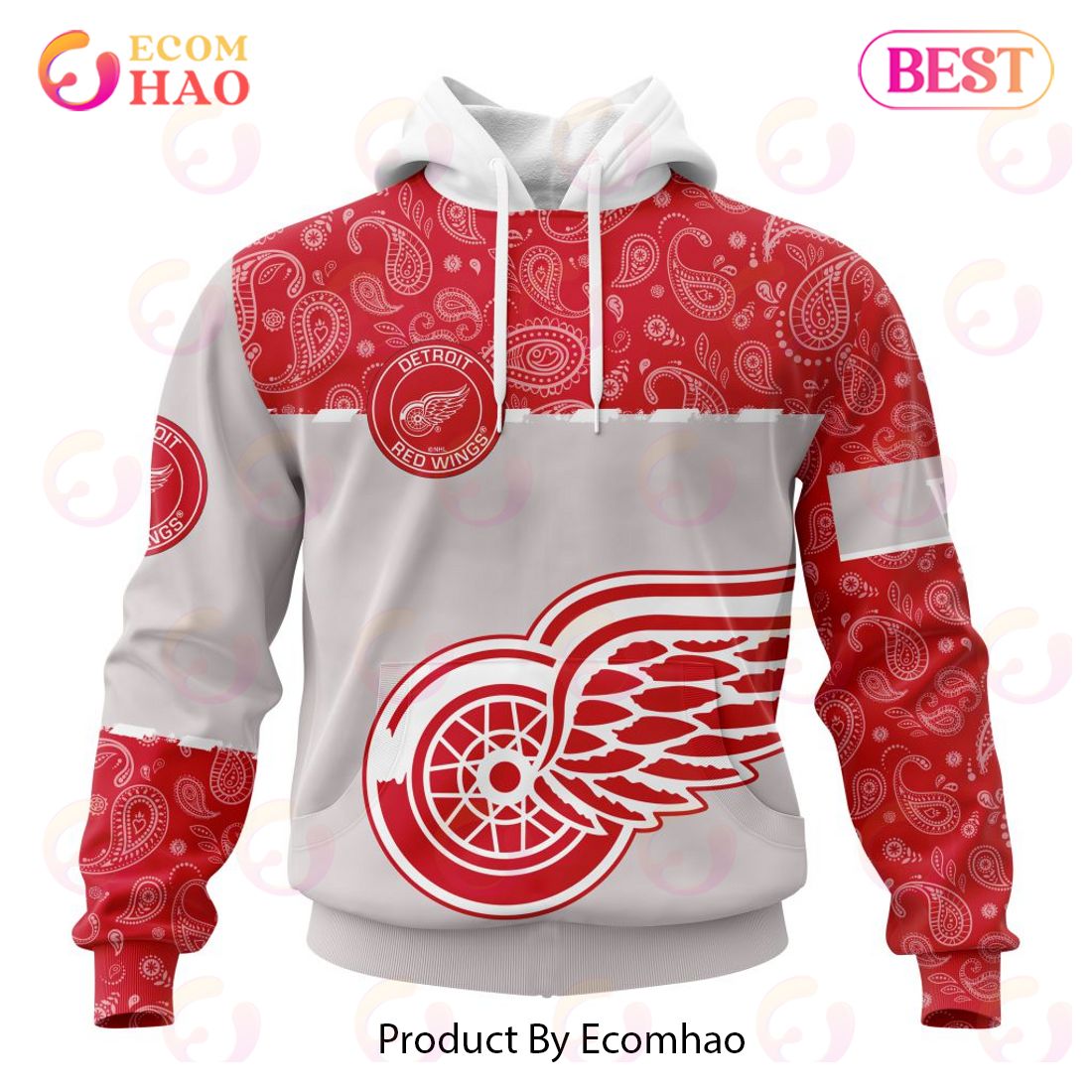 NHL Detroit Red Wings Specialized Jersey Hockey With Paisley 3D Hoodie