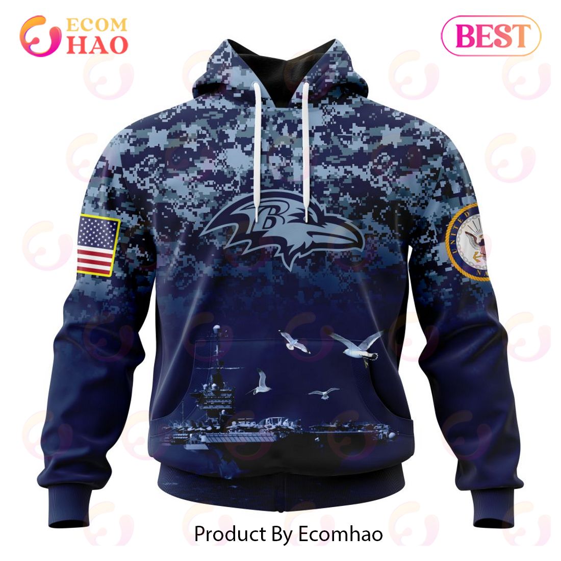 Best NFL Baltimore Ravens Honor US Navy Veterans All Over Print Hoodie