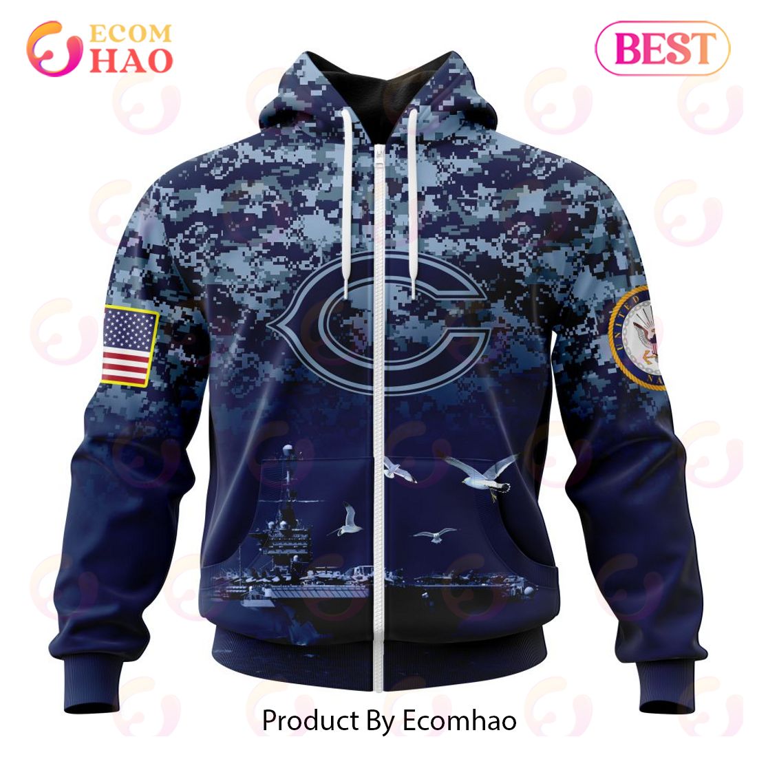 Best NFL Chicago Bears Honor US Navy Veterans All Over Print Hoodie