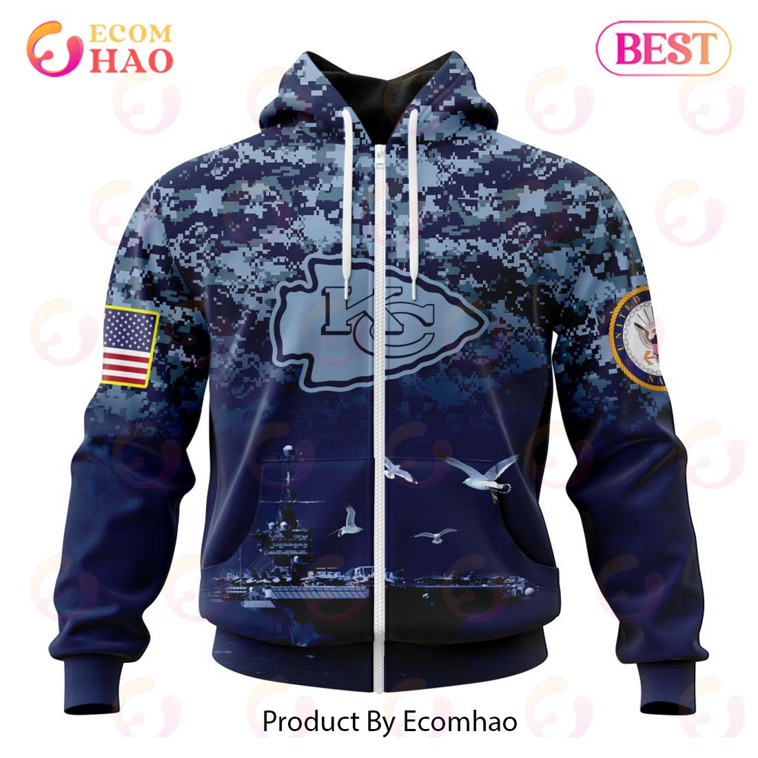 Best NFL Kansas City Chiefs Honor US Navy Veterans All Over Print Hoodie