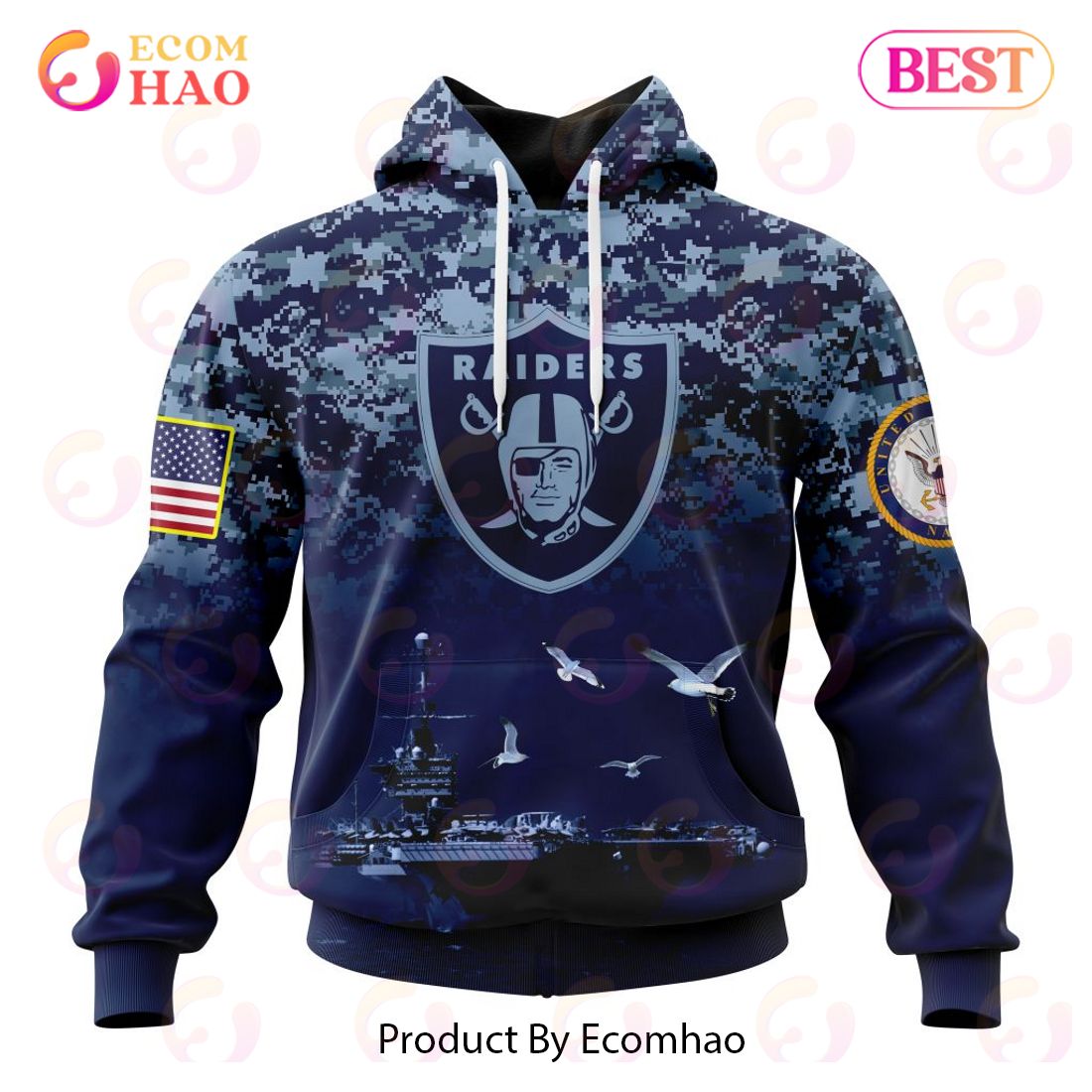 Best NFL Las Vegas Raiders Honor US Navy Veterans All Over Print Hoodie